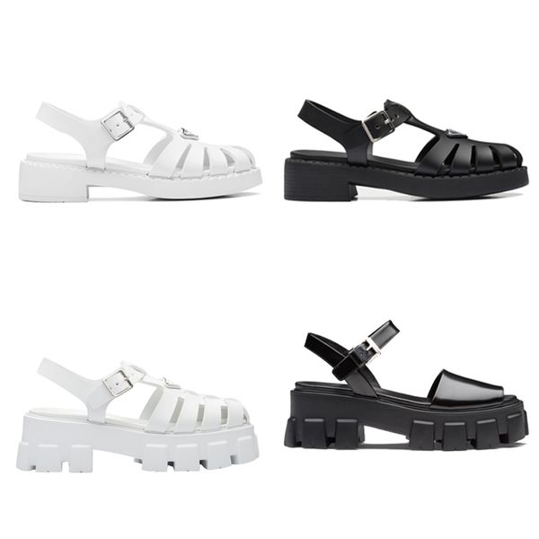 

2023 designer latest brand sandals women platform flat sandal cloudbust thunder patent leather cross slippers canvas open-toe shoes with box, Black