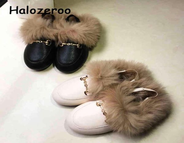 

winter kids fur shoes baby girls princess slides children fashion slippers toddler dress flats warm outdoor slip on 946916482, Black;grey