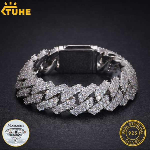 

chain 23mm cuban men bracelet with certificate vvs1 d color fine jewelry s925 silver for hip hop 230411, Black