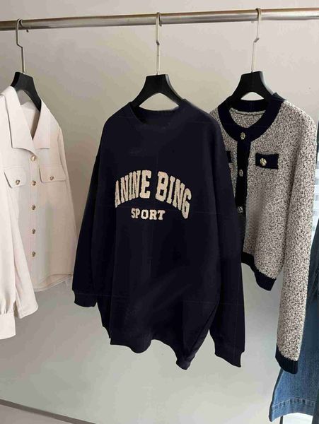 

anine bing city women pullover sweatshirt new embroidery letter burst fleece sweater printed wash round neck female cotton hoodie cm, Black