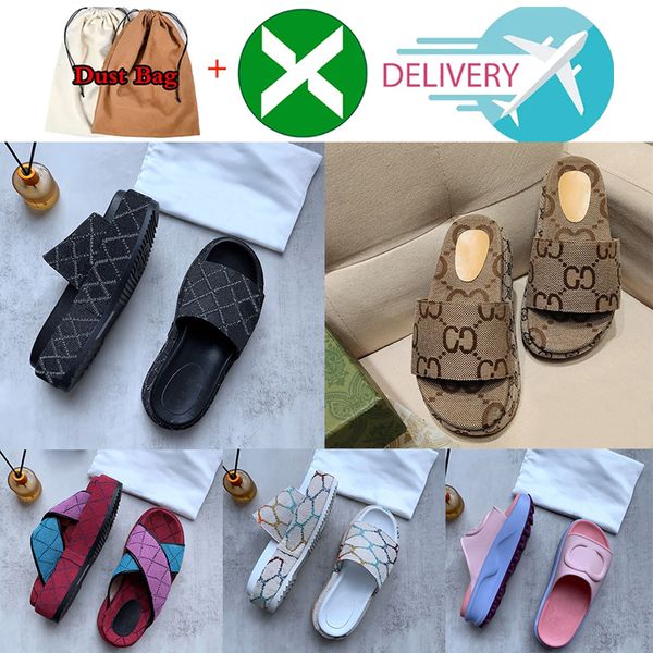

fashion sandles womens slipper designer thick bottomed platform flops cloth leather latex slides resin light blue pink white beach sandal wo, Black