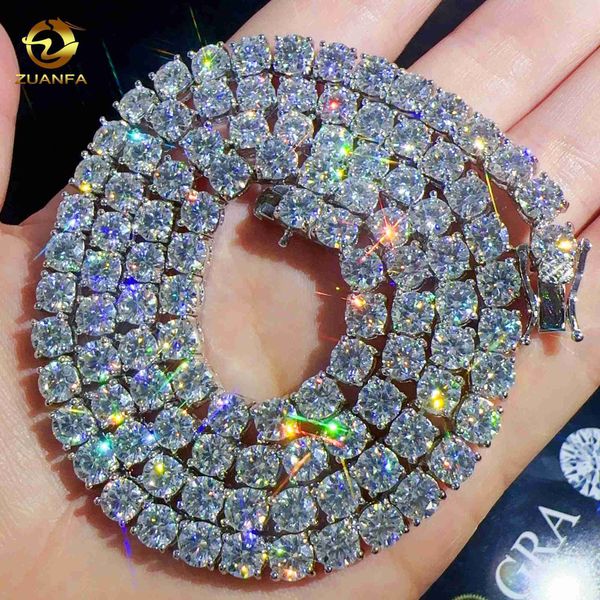 

moissanite hip hop jewelry 5mm tennis chain 925 silver/10k solid gold vvs diamond tennis necklace