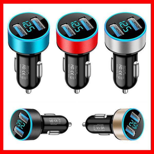 

car charger dual usb 5v 3.1a qc adapter cigarette lighter led voltmeter for all types of mobile cell phones quick charge car-charge car-char