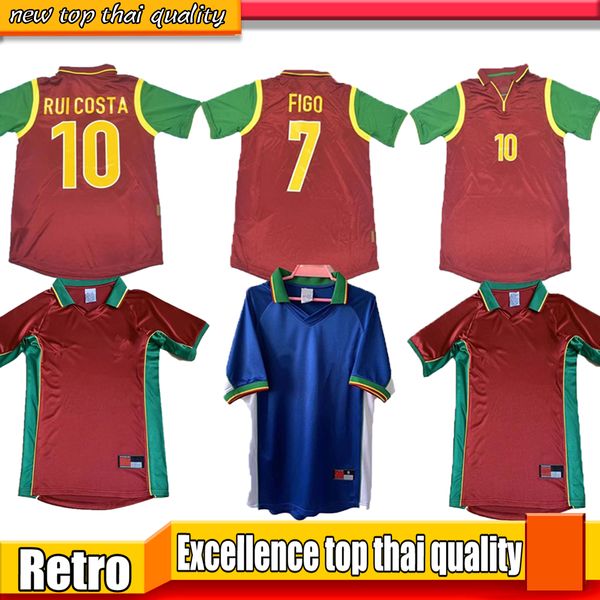 

1998 1999 costa retro soccer jerseys figo camicia football shirt vintage maillots de football 98 99 home dark red away blue #7 dimas couto s, Black;yellow