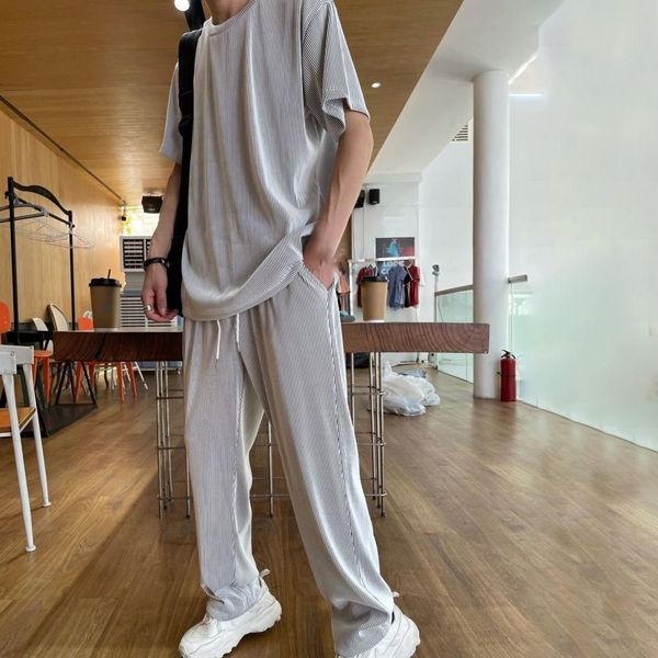 

mens tracksuits 1 set pants ice silk trouseres solid color stretchy washable outfit super soft 230411, Gray