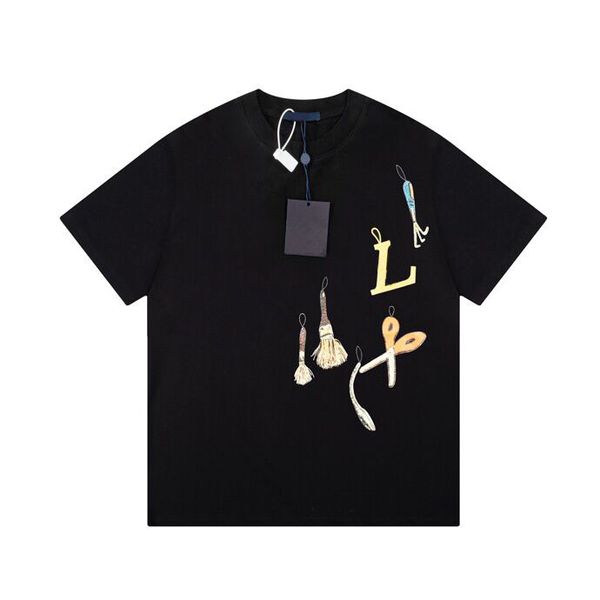 

designer t shirts embroidery summer apparel clothing men shirts tee t-shirt round neck spring high short sleeve male u8s73, Black;brown