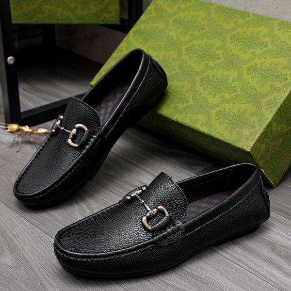 

brand new mens loafers business dress shoes slip on real leather casual suit shoe with bee size 38-44, Black