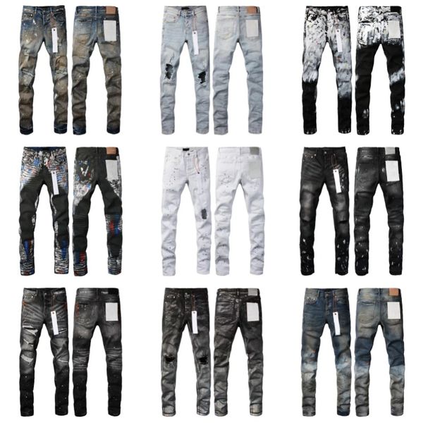 

Mens designer purple jeans distress ripped motorcycle slim straight jeans splash-ink folded pants mens print to make old fashion mens tights size 28-40 UX4J, No13