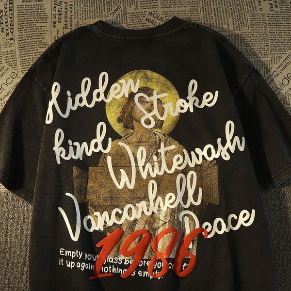 

men's tshirts european and american fashion retro graphic tshirt short sleeve men women summer loose street hip hop casual harajuku 230, White;black