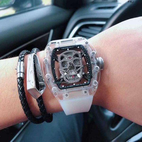 

designer watches richads milles richads business leisure rm052 automatic mechanical miller crystal case tape mens frj, Slivery;golden