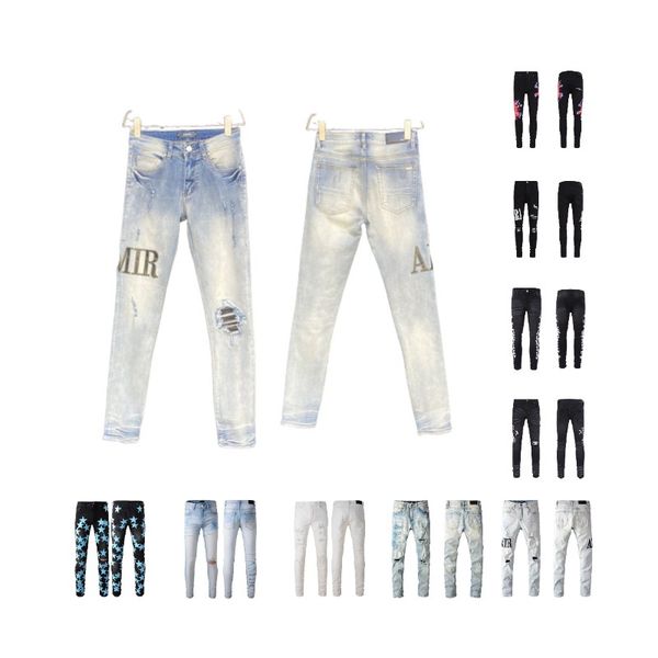 

designer mens jeans men's amirs high street blue jeans for embroidery pants womens oversize ripped patch with hole denim straight hip h