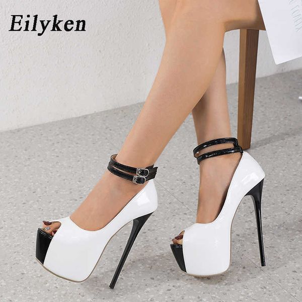 

open toe platform extreme high heels women's pumps stiletto heels double breasted buckle pole dancing sandals shoes 230306, Black