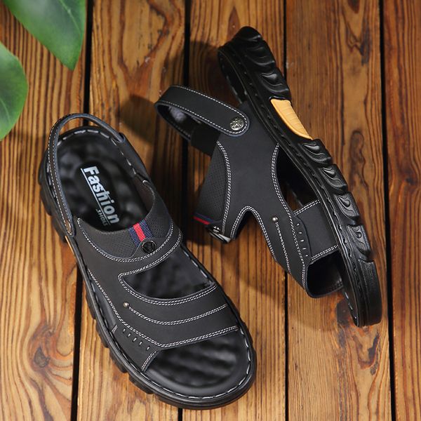 

sandals sandals men's summer casual men's beach shoes non-slip breathable leather sandals dual-use slippers 230411, Black