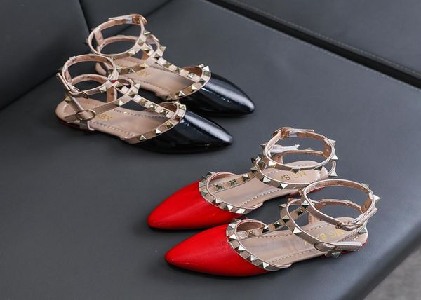 

new roman shoes girls sandals kids leather shoes children rivets leisure sneakers girls princess dance shoes1254130, Black;red