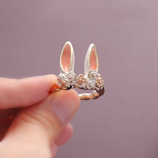 

band rings sweet cute rabbit open rings for women kids lovely animal ear tail rose wedding party finger cuff jewelry girls gifts anillo p230, Silver