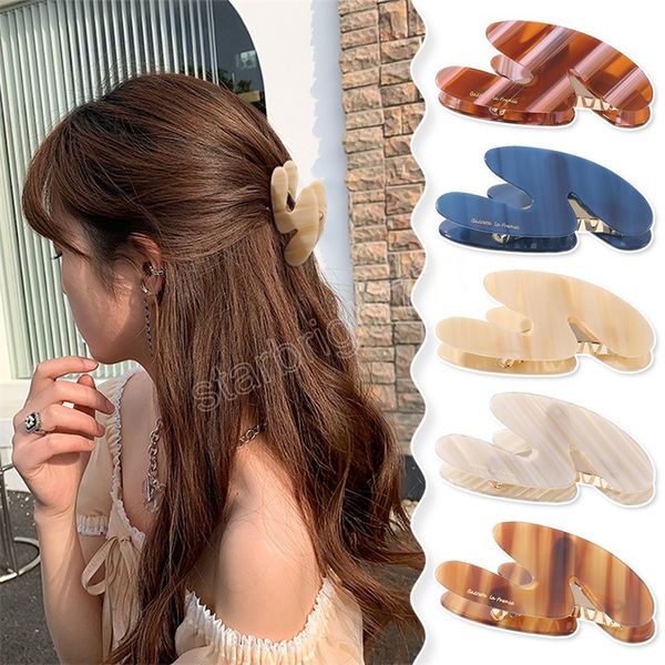 

vintage hair clips for women z shape colorful stripes acetate claw clip 9 cm large hair clips girls hair accessories, Slivery;white
