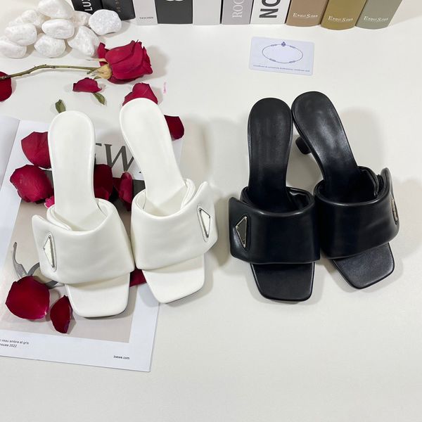 

casual shoes designer down filled triangle slippers classic metal buckle embellished lined soft sheepskin midheel sandals 65cm mule pink hig, Black