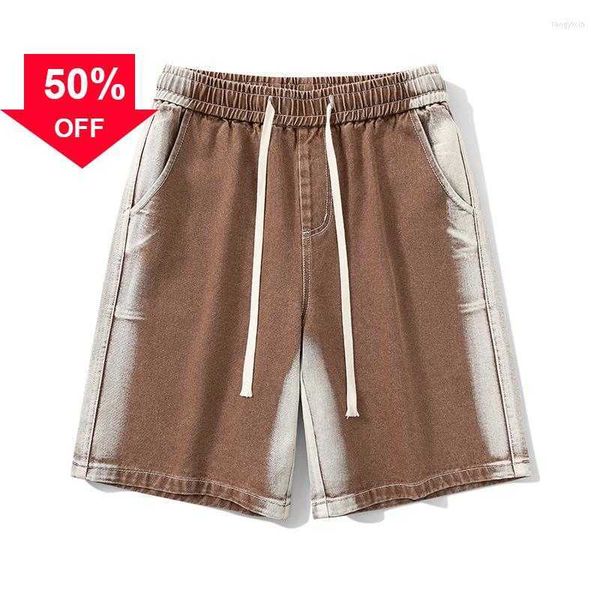 

n's shorts summer oversize vintage denim men printed baggy short jeans fashion korean streetwear cowboy pants bottoms male plus sizes t, White;black