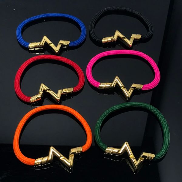 

2023 new high qualitly fashion charm bracelets double v handwoven hand rope elastic orange red green pink black purplish blue for women men, Golden;silver