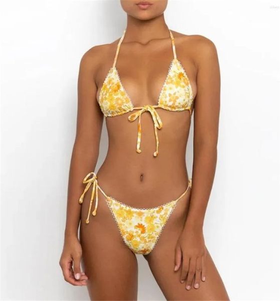 

Women's Swimwear Bikinis Swimsuit Set For Women Triangle Bathing Suit Tie String Thong Swumsuit Woman Bikini, Yellow print