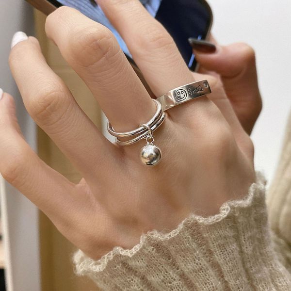 

couple rings double ball retro letters smiling face geometric jewelry restoring ancient ways stud rings friendship rings couple rings for wo, Silver