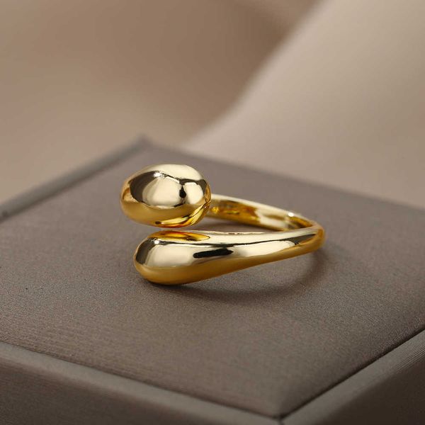 

band rings stainless steel smooth double ball beads rings for woman open gold color geometric wedding couple rings aesthetic jewelry gift p2, Silver
