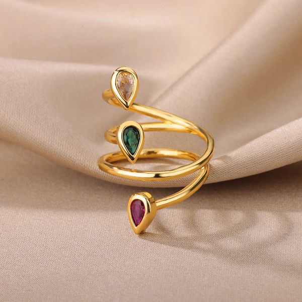 

band rings stainelss steel three layered waterdrop rings for women open luxury wedding crystal zircon ring aesthetic jewelry mom gifts p2304, Silver