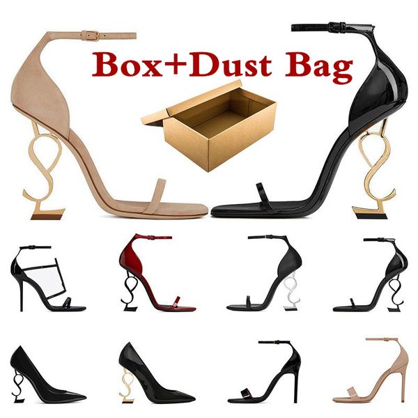 

high heels women dress shoes designers patent leather suede luxury gold tone womens lady fashion open pointed toes sandals party wedding off, Black