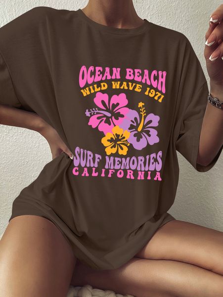 

womens tshirt ocean beach wild wave 1971 surf memories large tshirt summer loose fashion casual 100% cotton 230410, White