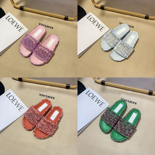 

designer slippers women sandals knitted embroidered comfort slipper luxury letter logo decorative slipper flat beach sandal size35-40, Black