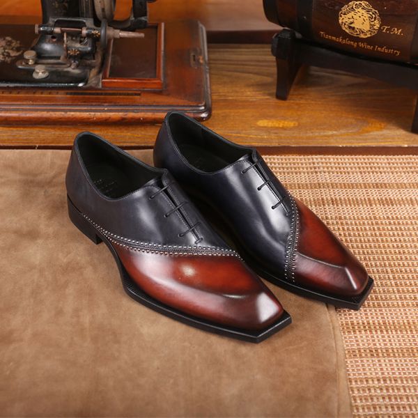 

berluti handmade hand-painted vintage craftsmanship of high-end oxford men's formal leather shoes showcases your taste and unique style, Red;white
