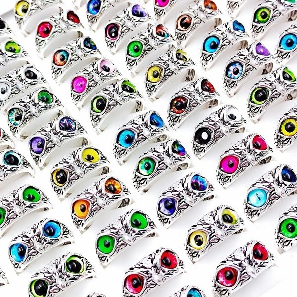 

cluster rings 1020pcslot vintage cute owl animal open rings for men and women punk multicolor eyes adjustable jewelry party gift wholesale 2, Golden;silver
