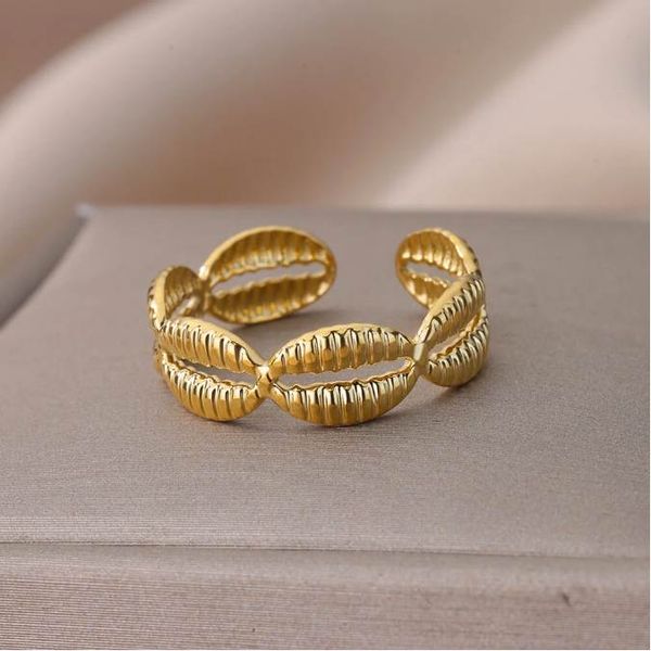 

shell rings for women gold plated luxury adjustable stainless steel ring 2023 trend lucky couple wedding jewelry gift anillos, Golden;silver