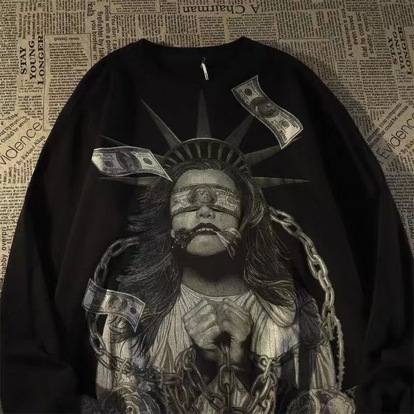 

men's hoodies sweatshirts american retro niche brand couple autumn and winter long sleeved jacket high street vibe style lazy bf sweate, Black