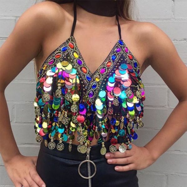 

women's tanks camis sequin halter bra belly dance boho festival clubbing tribal bra bh bellydance sequins beaded bra, White