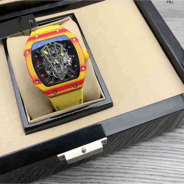 

designer watches richads milles mens business richads bucket shaped carbon fiber hollow mechanical fashion trend transparent bottom glow rub, Slivery;golden