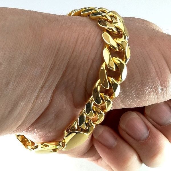 

charm bracelets mens jewellery domineering 8 inches stainless steel curb cuban link chain for men women hiphop punk party jewelry 230411, Golden;silver