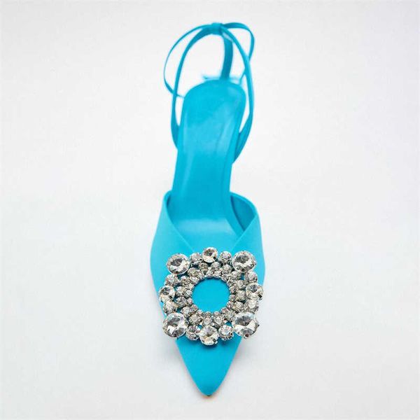 

new sandals women strappy rhinestone heels female pumps summer high lace up stiletto slingback shoes on 230406, Black