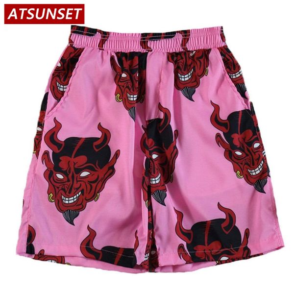

men s shorts atsunset demon print harajuku hip hop streetwear men casual short summer hawaii fashion bottoms 230411, White;black