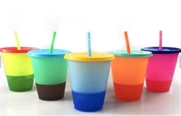 

24oz color changing cup magic water bottle with lid and straw plastic drinking tumblers beer juice coffee mugs temperature sensing3413152