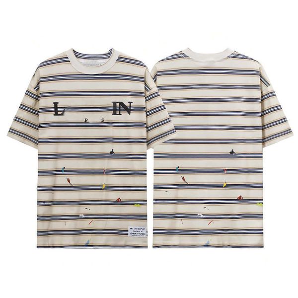 

designer luxury lanvins classic fashionable speckled stripe round neck t-shirt for men and women same style clothing fashion comfortable hoo, White;black