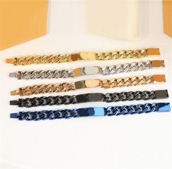

luxury cuban link chain bracelets titanium steel flower letter men rose gold silver black blue rainbow charm wristband love gifts 1993149