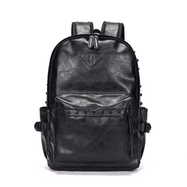 

british fashion men backpacks pu leather street trend rivets backpacks men lapbags high capacity students book back bag male 230411