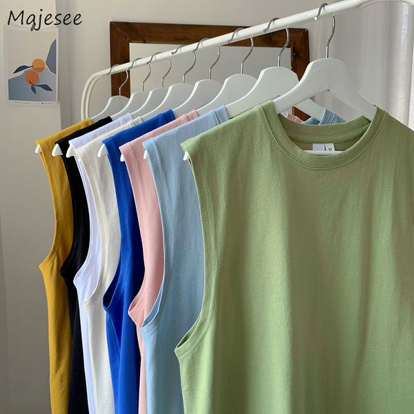 

men  tank men tanks summer solid sleeveless korean fashion o neck baggy workout couples simple leisure beach all match clothing soft 22041, White;black