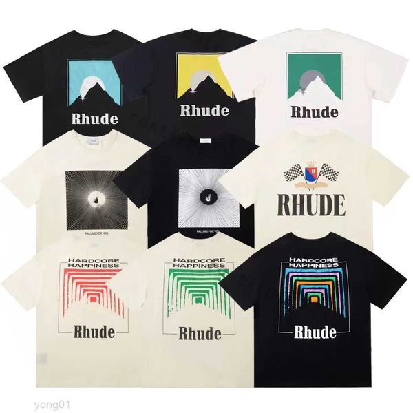 

rhude designer t shirt short sleeve tees tshirt high street fashion tee men women summer style slightly oversize, White;black