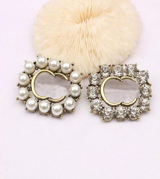 

women vintage designer brand double letter brooch pearl rhinestone crystal metal broochs suit laple pin fashion jewelry accessorie4277890, Gray