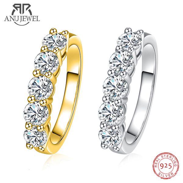 

wedding rings anujewel 4mm d color wedding band ring 925 sterling silver 18k gold plated band engagament rings wholesale 230410, Slivery;golden