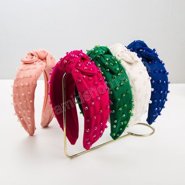 

luxury solid color fabric crystal bow headbands fashion hair accessories for women trendy casual hairband hair band, Slivery;white