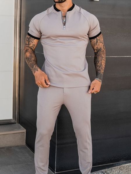 

men's tracksuits autumn men's sets casual simple t-shirt sports short sleeves trousers fashion short-sleeved fitness jogger tracks, Gray
