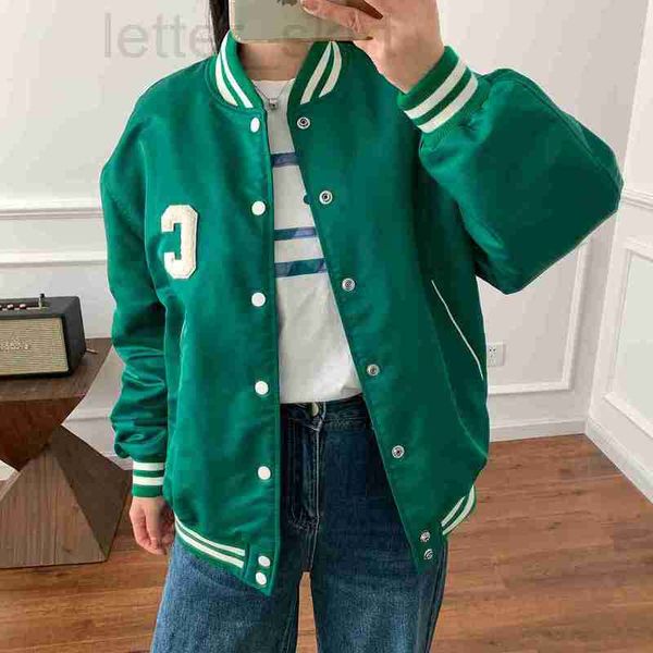 

women's jackets designer dongzhuo 22 autumn/winter relaxed american baseball coat green letter jacket roip, Black;brown